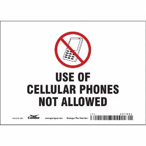 CONDOR 451N93 Safety Sign Cell Phone, No Header, 7 Inch Width, 5 Inch Height, English, Vinyl | CE9LER