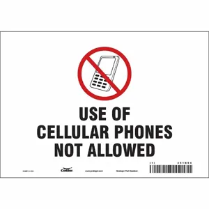 CONDOR 451N94 Safety Sign Cell Phone, No Header, 10 Inch Width, 7 Inch Height, English, Vinyl | CE9LFE