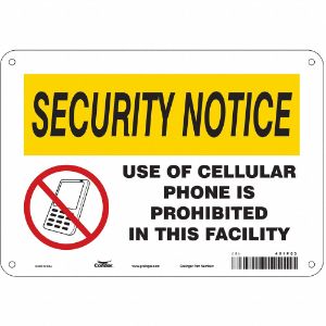 CONDOR 451P03 Safety Sign Cell Phone, Security Notice, 10 Inch Width, 7 Inch Height, English | CE9LEM