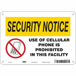 CONDOR 451P05 Safety Sign Cell Phone, Security Notice, 10 Inch Width, 7 Inch Height, English | CE9LEN