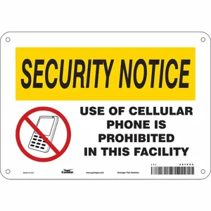 CONDOR 451P05 Safety Sign Cell Phone, Security Notice, 10 Inch Width, 7 Inch Height, English | CE9LEN