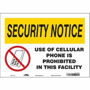 CONDOR 451P08 Safety Sign Cell Phone, Security Notice, 14 Inch Width, 10 Inch Height, English | CE9LEH