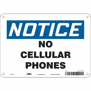 CONDOR 451P09 Safety Sign Cell Phone, Notice, 10 Inch Width, 7 Inch Height, English, Aluminium | CE9LEQ