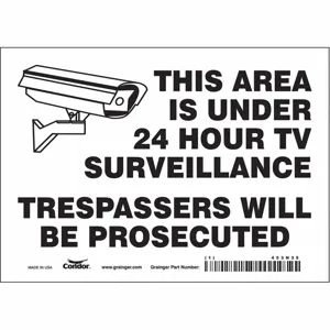 CONDOR 453N35 Security Sign, No Header, 7 Inch Width, 5 Inch Height, English, Vinyl | CE9JXK