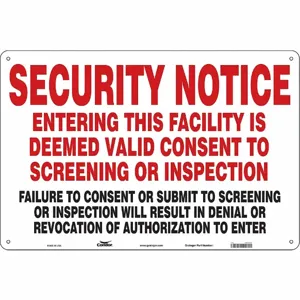 CONDOR 453N52 Security Sign, Security Notice, 36 Inch Width, 24 Inch Height, English, Plastic | CE9JQJ