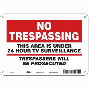 CONDOR 453N59 Security Sign, No Trespassing, 10 Inch Width, 7 Inch Height, English, Aluminium | CE9JXF