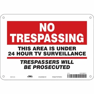 CONDOR 453N61 Security Sign, No Trespassing, 10 Inch Width, 7 Inch Height, English, Plastic | CE9JXE