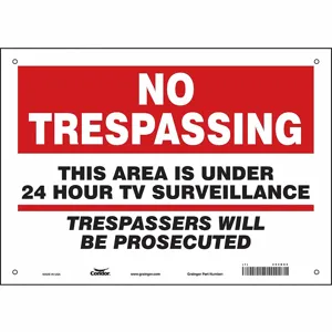 CONDOR 453N62 Security Sign, No Trespassing, 14 Inch Width, 10 Inch Height, English, Plastic | CE9JXB