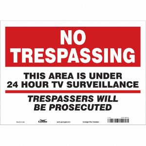 CONDOR 453N64 Security Sign, No Trespassing, 14 Inch Width, 10 Inch Height, English, Vinyl | CE9JXA