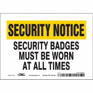 CONDOR 453N85 Security Sign, Security Notice, 7 Inch Width, 5 Inch Height, English, Vinyl | CE9JQE