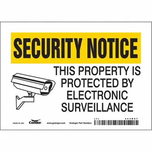 CONDOR 453N97 Security Sign, Security Notice, 7 Inch Width, 5 Inch Height, English, Vinyl | CE9JQF