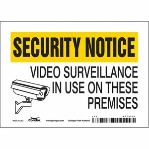 CONDOR 453P10 Security Sign, Security Notice, 7 Inch Width, 5 Inch Height, English, Vinyl | CE9JQG