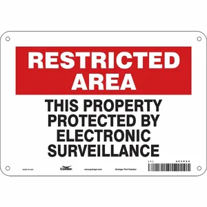 CONDOR 453P22 Security Sign, Restricted Area, 10 Inch Width, 7 Inch Height, English, Plastic | CE9JTN