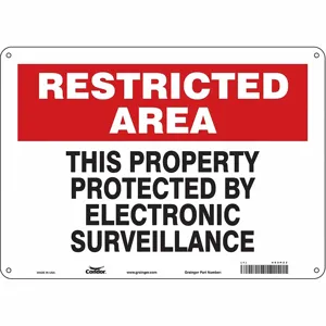 CONDOR 453P23 Security Sign, Restricted Area, 14 Inch Width, 10 Inch Height, English, Plastic | CE9JTD