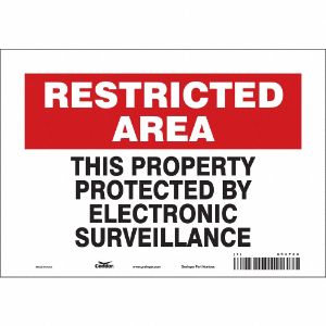 CONDOR 453P24 Security Sign, Restricted Area, 10 Inch Width, 7 Inch Height, English, Vinyl | CE9JTL
