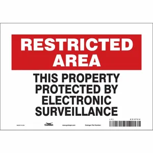 CONDOR 453P24 Security Sign, Restricted Area, 10 Inch Width, 7 Inch Height, English, Vinyl | CE9JTL