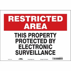 CONDOR 453P25 Security Sign, Restricted Area, 14 Inch Width, 10 Inch Height, English, Vinyl | CE9JTB