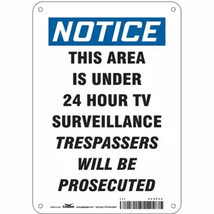 CONDOR 453P55 Security Sign, Notice, 7 Inch Width, 10 Inch Height, English, Plastic | CE9JTY