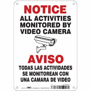 CONDOR 453P85 Security Sign, Notice, 7 Inch Width, 10 Inch Height, English, Spanish, Vinyl | CE9JTV