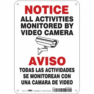 CONDOR 453P83 Security Sign, Notice, 7 Inch Width, 10 Inch Height, English, Spanish, Plastic | CE9JTW