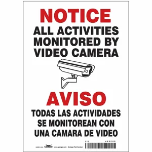 CONDOR 453P85 Security Sign, Notice, 7 Inch Width, 10 Inch Height, English, Spanish, Vinyl | CE9JTV