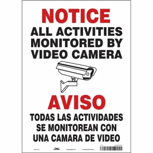 CONDOR 453P86 Security Sign, Notice, 10 Inch Width, 14 Inch Height, English, Spanish, Vinyl | CE9JWP