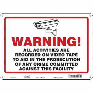 CONDOR 453R65 Security Sign, Warning, 14 Inch Width, 10 Inch Height, English, Vinyl | CE9JNW