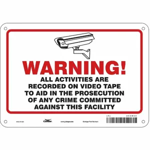 CONDOR 453R62 Security Sign, Warning, 10 Inch Width, 7 Inch Height, English, Plastic | CE9JPN