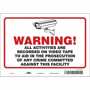 CONDOR 453R64 Security Sign, Warning, 10 Inch Width, 7 Inch Height, English, Vinyl | CE9JPJ