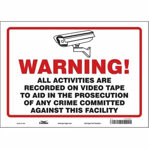 CONDOR 453R65 Security Sign, Warning, 14 Inch Width, 10 Inch Height, English, Vinyl | CE9JNW