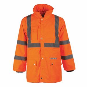 CONDOR 45XA31 Hooded Jacket, ANSI Class 3, 3XL, Orange, Zipper, 4 Pockets, Polyester, Thigh Length | CR2BTR