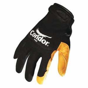 CONDOR 46UC34 Mechaniker-Handschuhe, Ziegenleder, Schwarz/Gold, Lederhandfläche, 1 Paar | CR2DGC