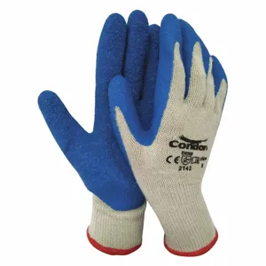 CONDOR 484T53 Coated Gloves, Knit Cuff, Blue/Beige, Cotton/Polyester, S | CH3PUT 484T53