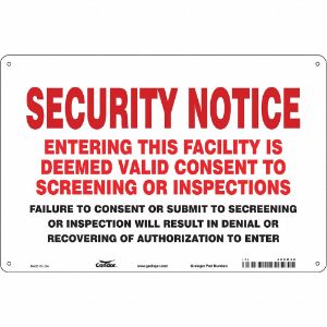 CONDOR 485W48 Security Sign, Security Notice, 36 Inch Width, 24 Inch Height, English, Vinyl | CE9JQH