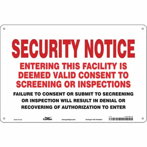 CONDOR 485W48 Security Sign, Security Notice, 36 Inch Width, 24 Inch Height, English, Vinyl | CE9JQH