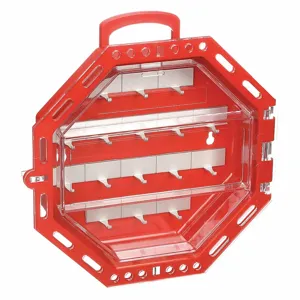 CONDOR 48KV16 Group Lockout Box, Plastic, Red, 13 Inch x 13 Inch 3.5 Inch, Wall, Hinged, 44 Padlocks | CR2BRQ