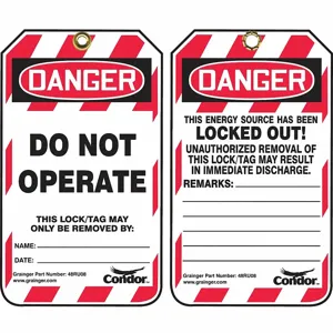 CONDOR 48RU08 Do Not Operate This Lock/Tag May Only Be Removed By Lockout Tag, Plastic, 5 3/4 Inch x 3 1/4 Inch Size | CH6KAZ