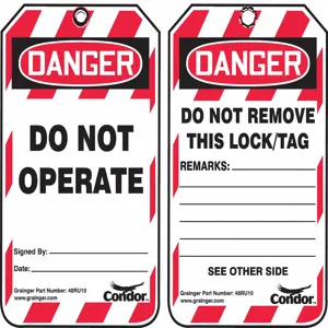 CONDOR 48RU10 Lockout Tag, Plastic, Do Not Operate Legend, 5 3/4 Inch x 3 1/4 Inch Size, Pack Of 10 | CH6KBA