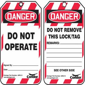 CONDOR 48RU12 Do Not Operate Lockout Tag, Plastic, 5 3/4 Inch x 3 1/4 Inch, Pack Of 100 | CH6KBC
