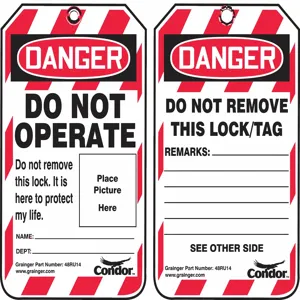 CONDOR 48RU14 Do Not Operate Do Not Remove This Lock, It Is Here To Protect My Life Lockout Tag, Plastic | CH6KBE