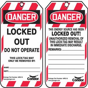 CONDOR 48RU16 Locked Out Do Not Operate This Lock/Tag May Only Be Removed By Lockout Tag, Plastic | CH6KBG