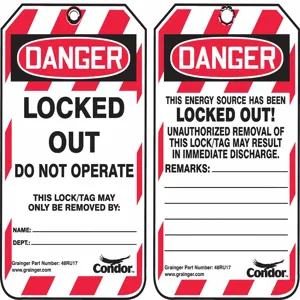 CONDOR 48RU17 Locked Out Do Not Operate This Lock/Tag May Only Be Removed By Legend, Lockout Tag, Plastic | CH6KBH