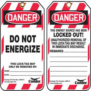 CONDOR 48RU19 Do Not Energize This Lock/Tag May Only Be Removed By Lockout Tag, Plastic, 5 3/4 Inch x 3 1/4 Inch Size | CH6KBK