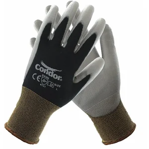 CONDOR 48UP90 13 Gauge Smooth Polyurethane Coated Gloves, Glove Size 2XL, Black/Gray | CD2HKR