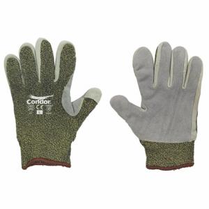 CONDOR 48UR48 Leather Gloves, Size M, Leather Palm Knit Glove, Cowhide, Std, ANSI Cut Level A4, 1 Pair | CR2CVJ