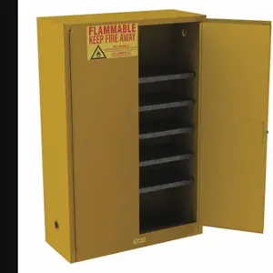 CONDOR 491M73 Fla mmables Safety Cabinet, 60 gal, 43 Inch x 18 Inch x 65 Inch, Yellow, Manual Close | CR2BHE