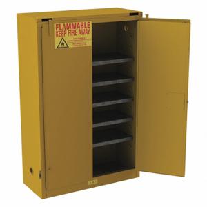 CONDOR 491M74 Fla mmables Safety Cabinet, 60 gal, 43 Inch x 18 Inch x 65 Inch, Yellow, Self-Closing | CR2BHF