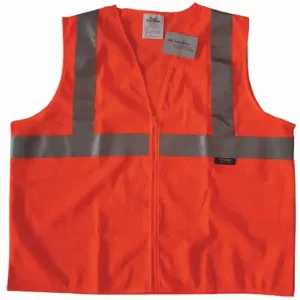 CONDOR 491R98 High Visibility Vest, ANSI Class 2, X, XL, Orange, Mesh Polyester, Zipper, Single | CR2CAE