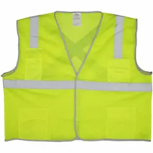 CONDOR 491T01 High Visibility Vest, ANSI Class 2, X, L, Lime, Mesh Polyester, Zipper, Single | CR2BZD