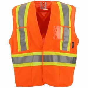 CONDOR 491T05 High Visibility Vest, ANSI Class 2, X, L/XL, Orange, Solid Polyester, Hook-and-Loop | CR2BZM